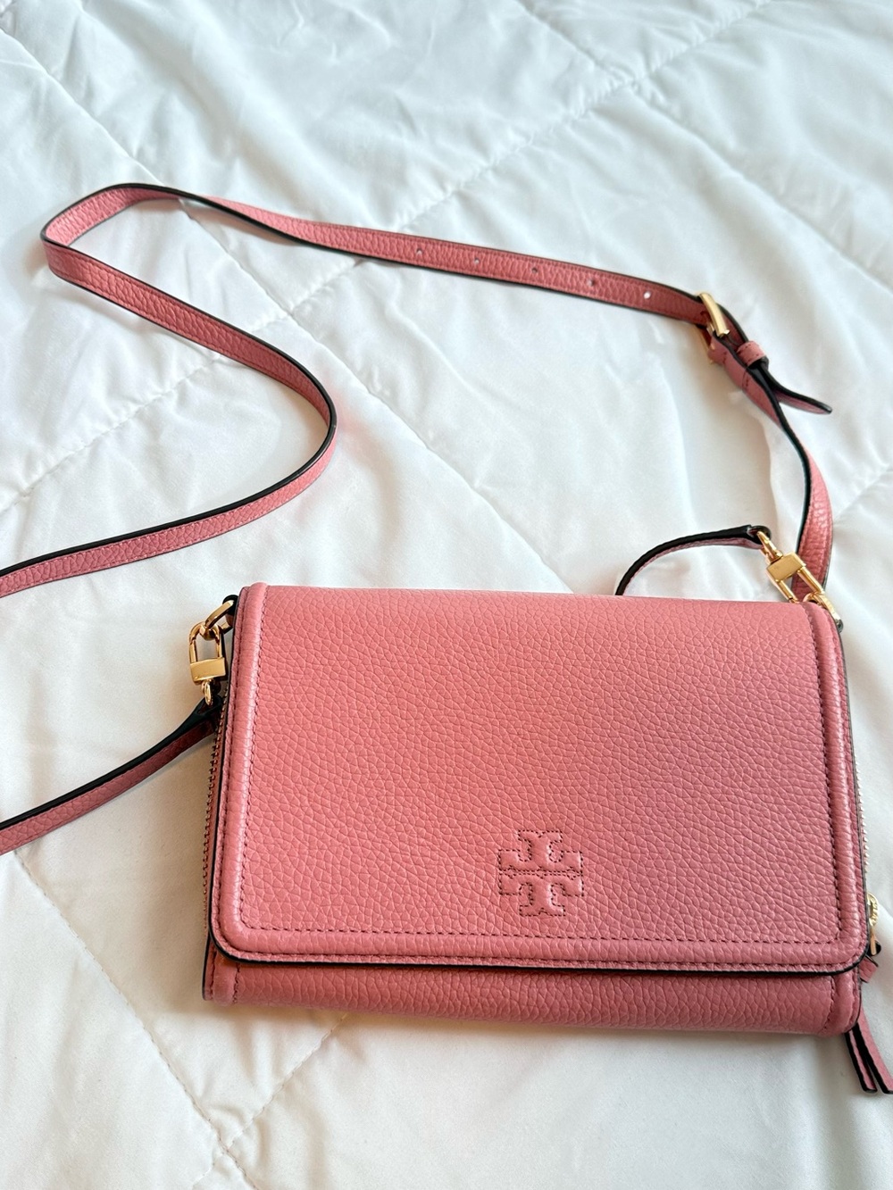 Tory Burch Coral Pink Pebbled Leather Crossbody